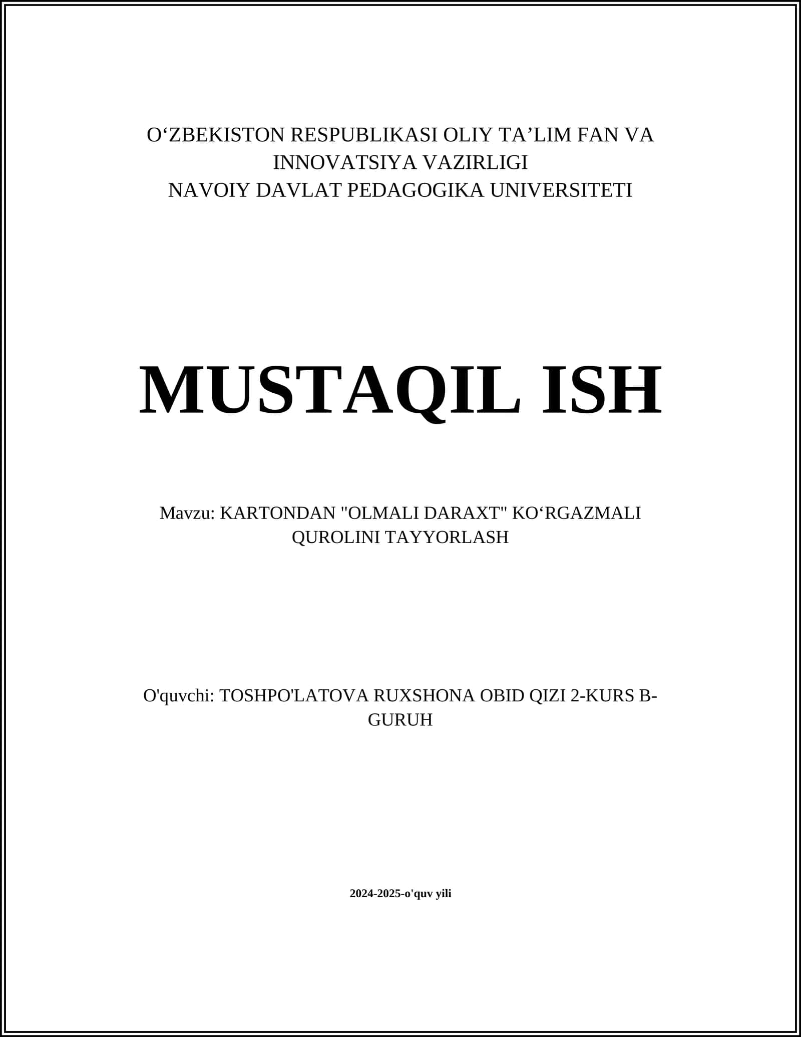 KARTONDAN "OLMALI DARAXT" KOʻRGAZMALI QUROLINI TAYYORLASH 1