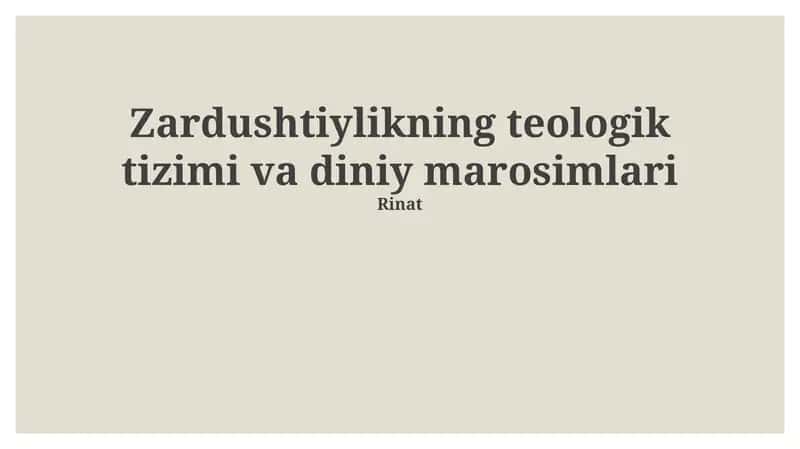 Zardushtiylikning teologik tizimi va diniy marosimlari 1