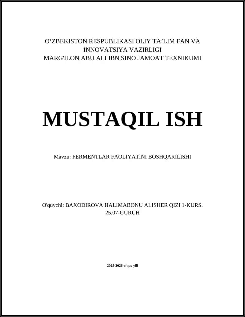 FERMENTLAR FAOLIYATINI BOSHQARILISHI 1