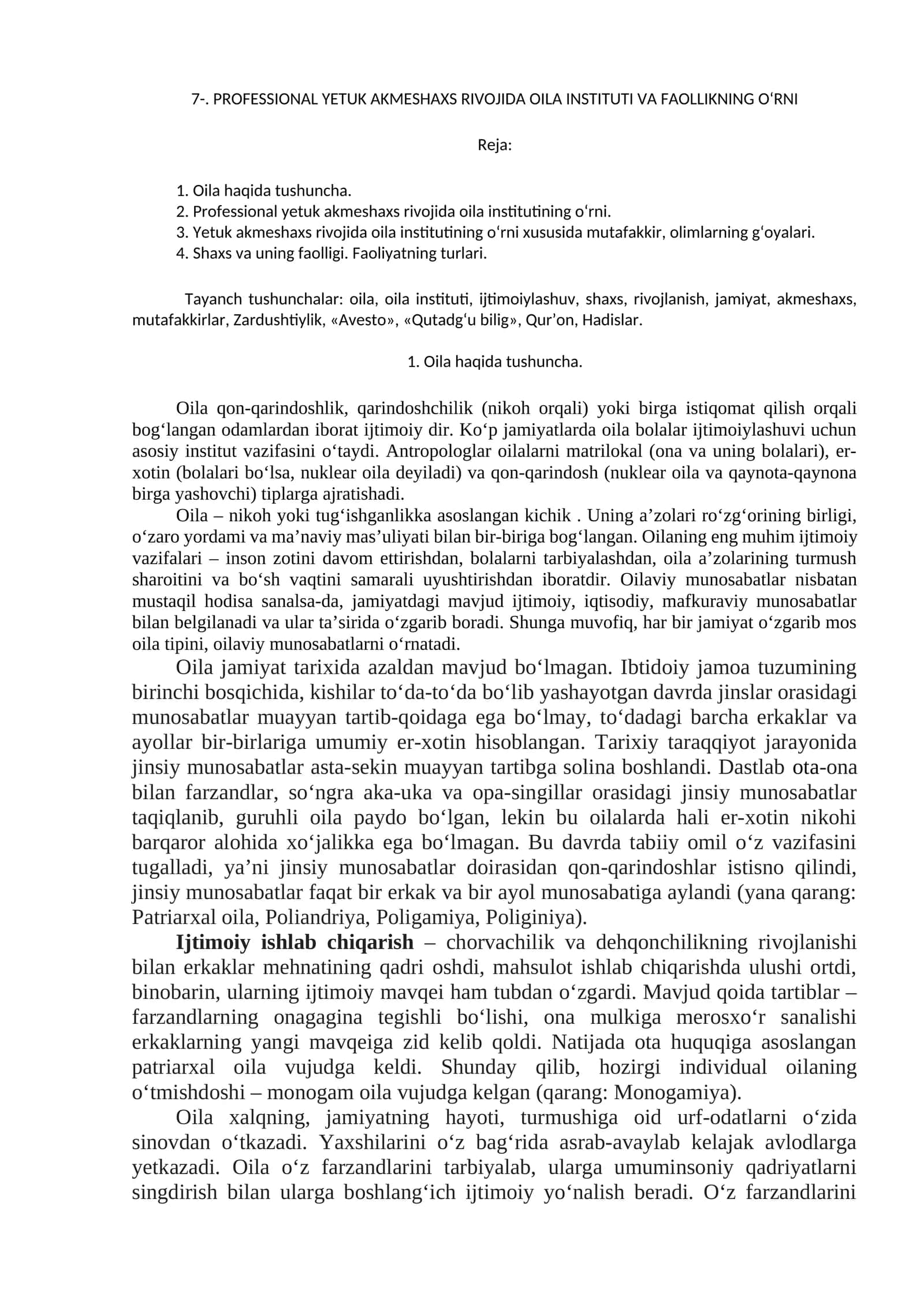 PROFESSIONAL YETUK AKMESHAXS RIVOJIDA OILA INSTITUTI VA FAOLLIKNING OʻRNI 1