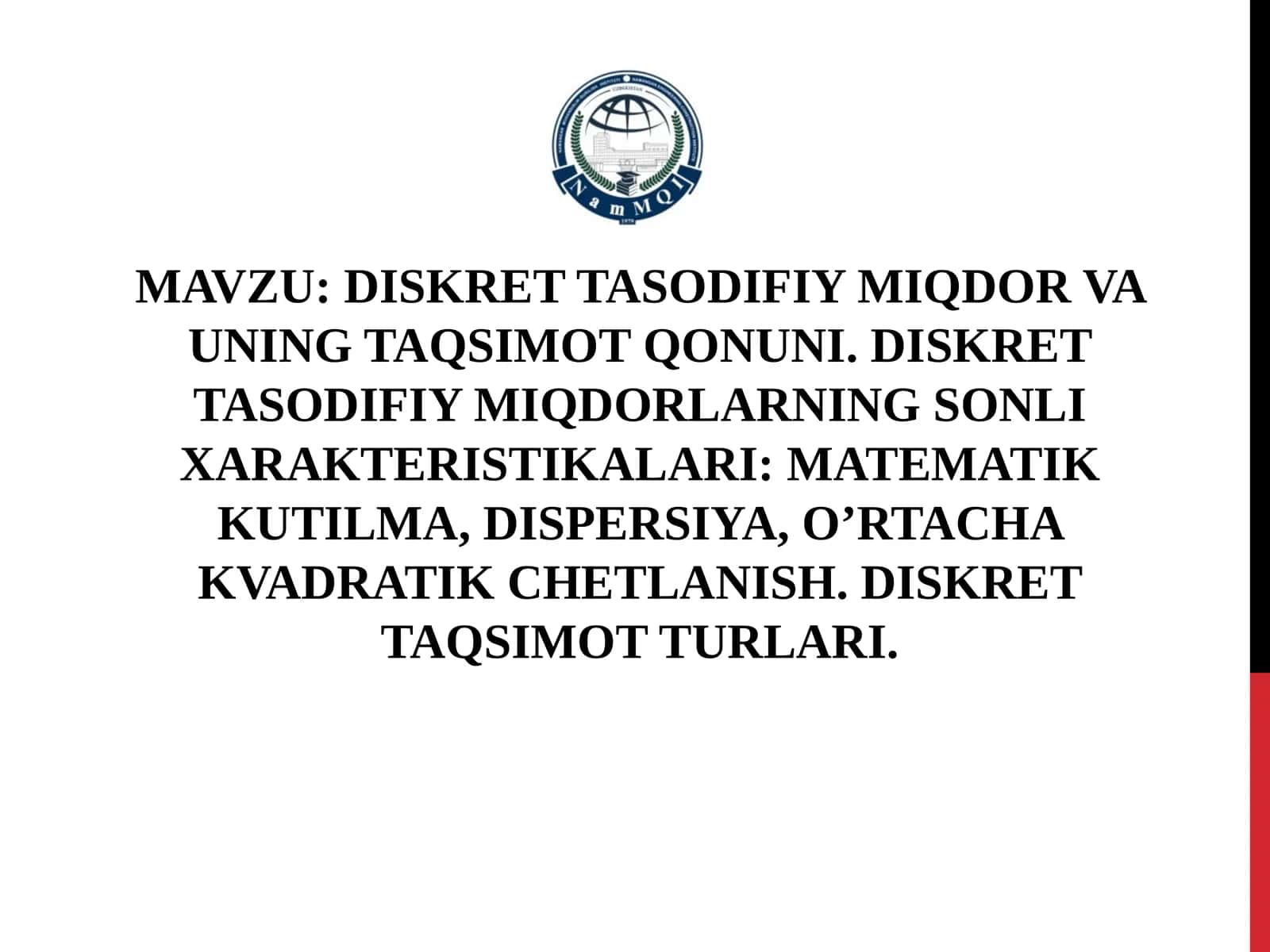 DISKRET TASODIFIY MIQDOR VA UNING TAQSIMOT QONUNI 1