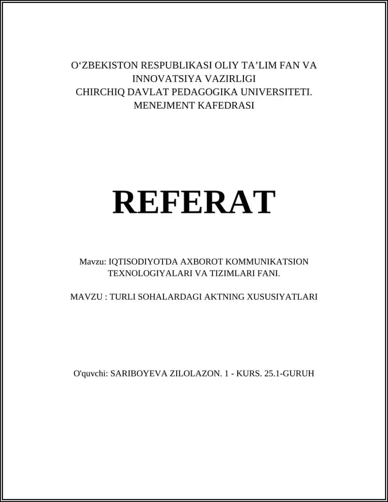 Iqtisodiyotda Axborot Kommunikatsion Texnologiyalari va Tizimlari Fani 1