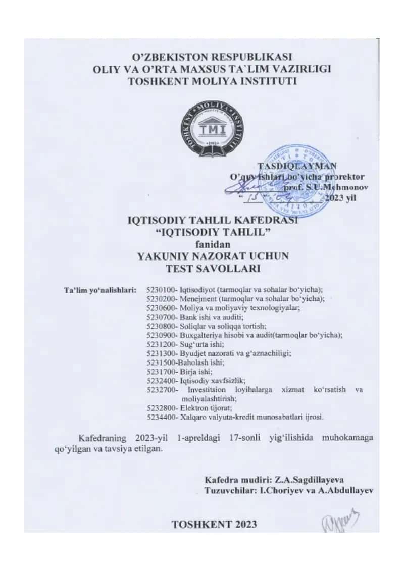 Iqtisodiy tahlil nazariyasi va boshqaruv tahlili 1