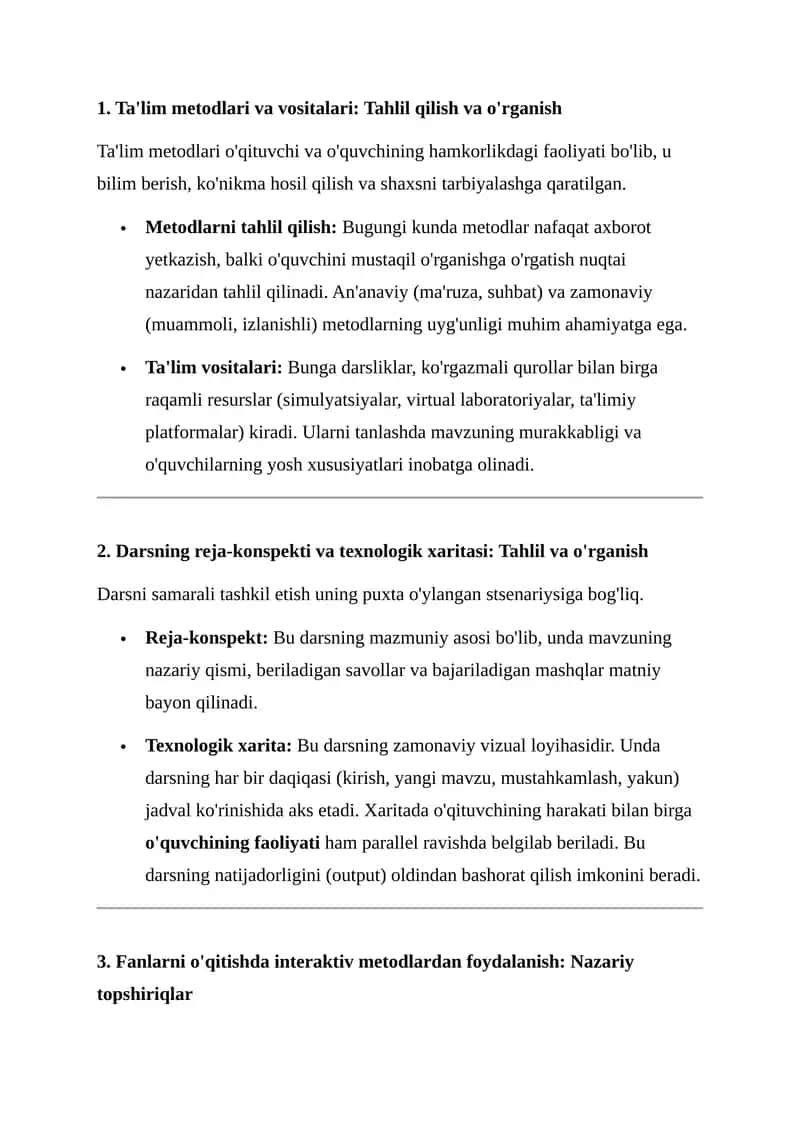 Ta'lim metodlari va vositalari: Tahlil qilish va o'rganish 1