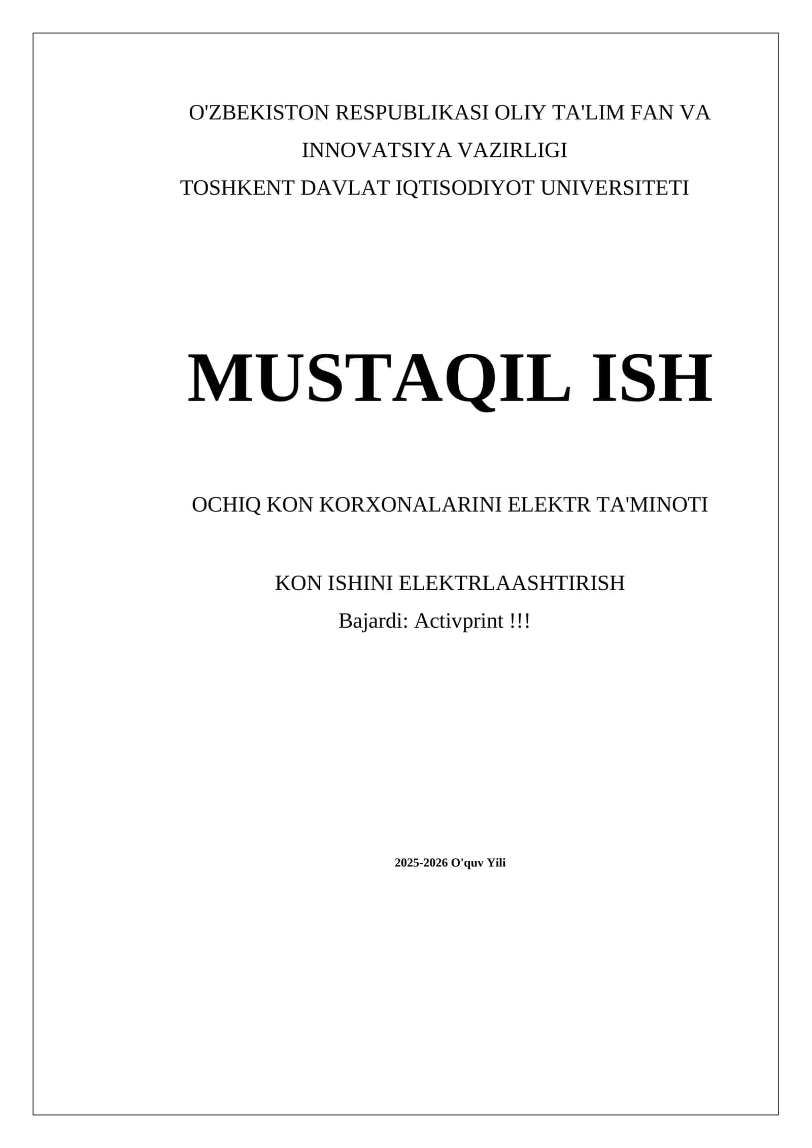 OCHIQ KON KORXONALARINI ELEKTR TA'MINOTI 1
