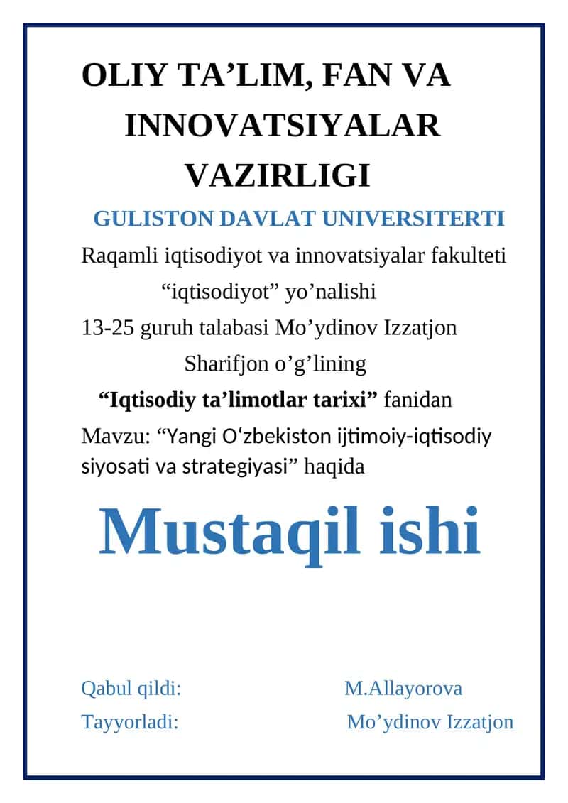 Yangi O‘zbekiston ijtimoiy-iqtisodiy siyosati va strategiyasi 1