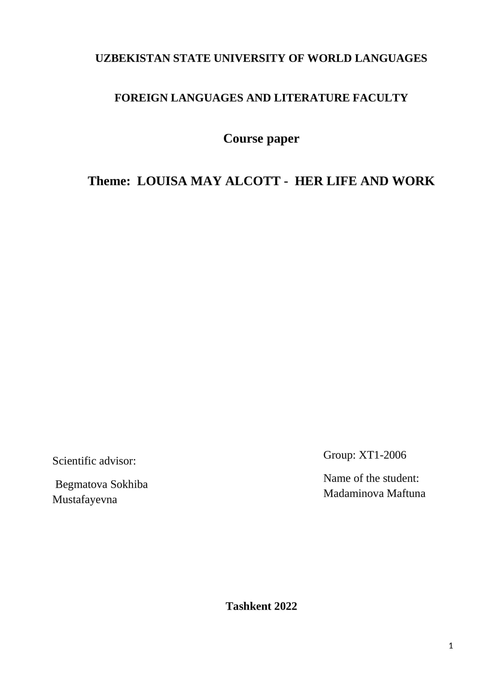 LOUISA MAY ALCOTT - HER LIFE AND WORK 1