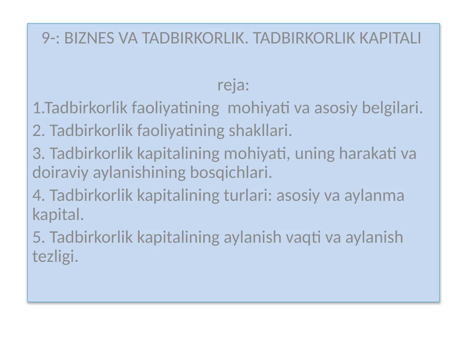 BIZNES VA TADBIRKORLIK. TADBIRKORLIK KAPITALI 1