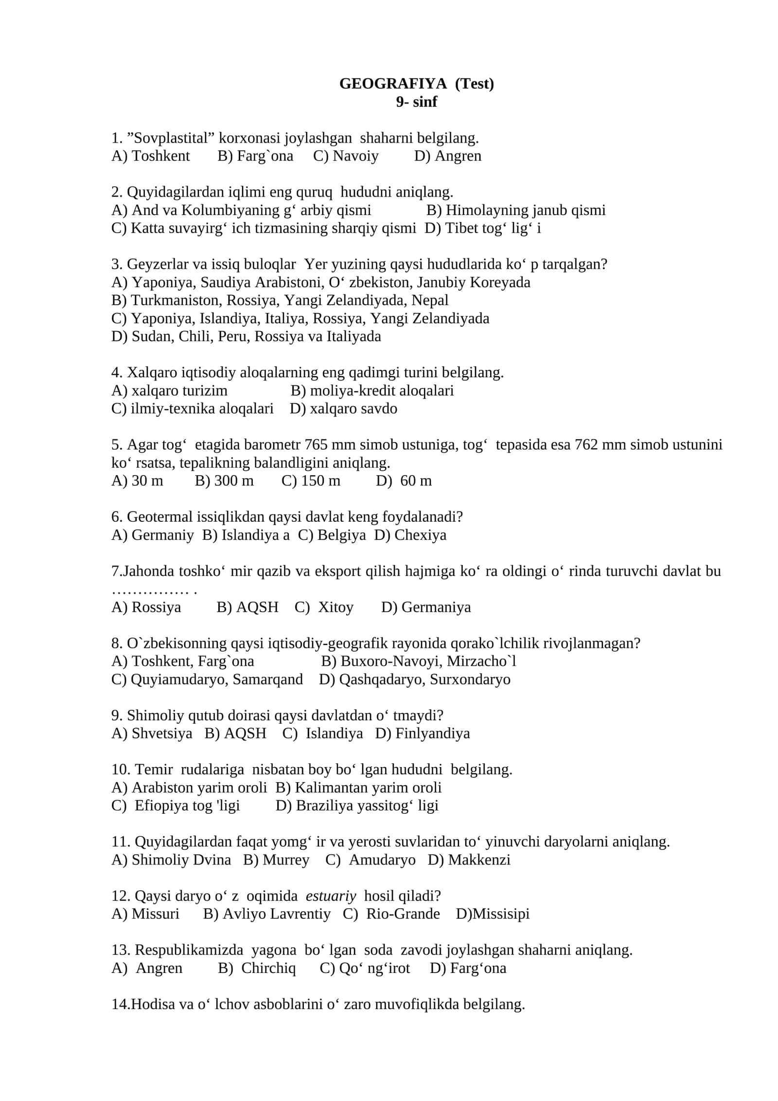 GEOGRAFIYA (Test) 1