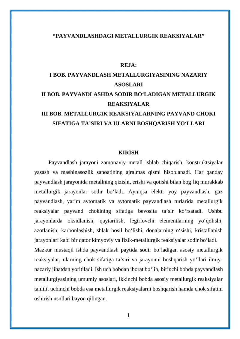 PAYVANDLASHDAGI METALLURGIK REAKSIYALAR 1