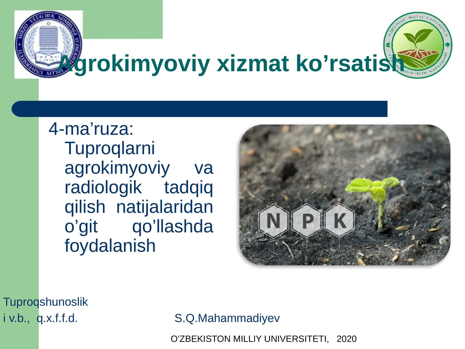 Tuproqlarni agrokimyoviy va radiologik tadqiq qilish natijalaridan o'git qo'llashda foydalanish 1