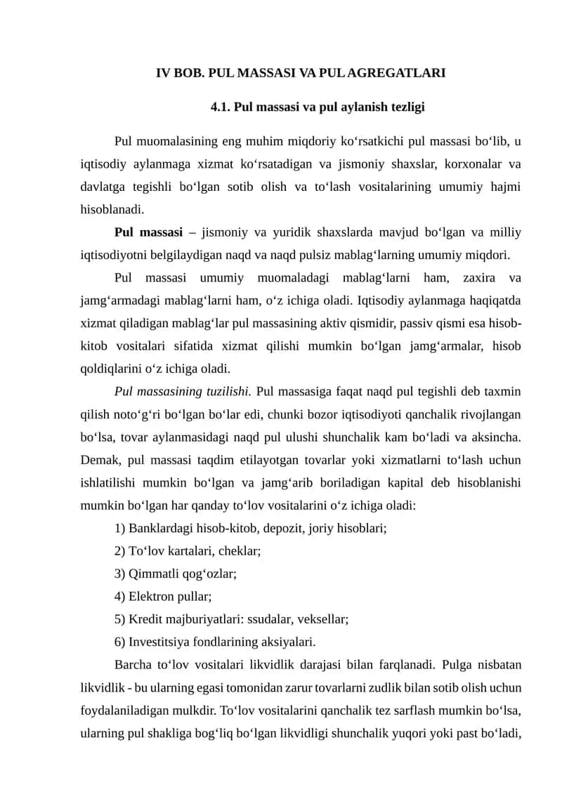 PUL MASSASI VA PUL AGREGATLARI 1
