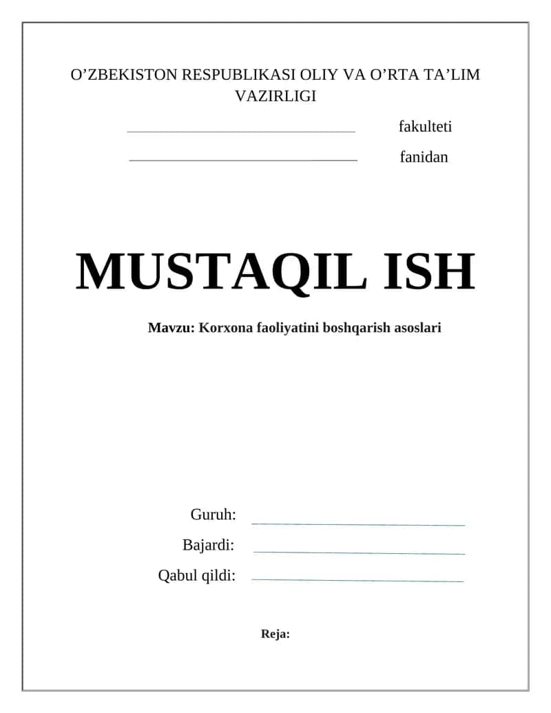 Korxona faoliyatini boshqarish asoslari 1