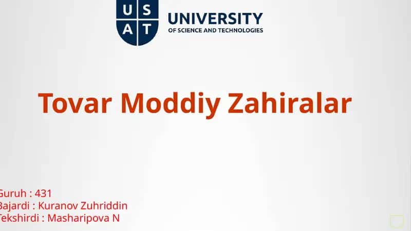 TOVAR MODDIY ZAHIRA NIMA? TARKIBI VA XUSUSIYATLARI. 1