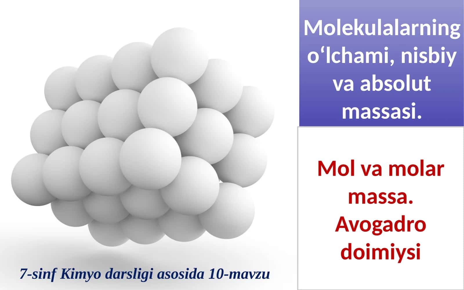 Molvamolarmassa. Avogadrodoimiysi 1