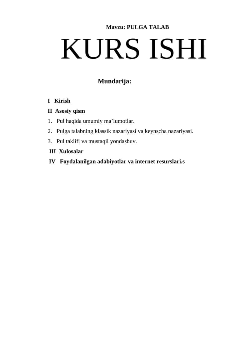 PULGA TALAB KURS ISHI 1