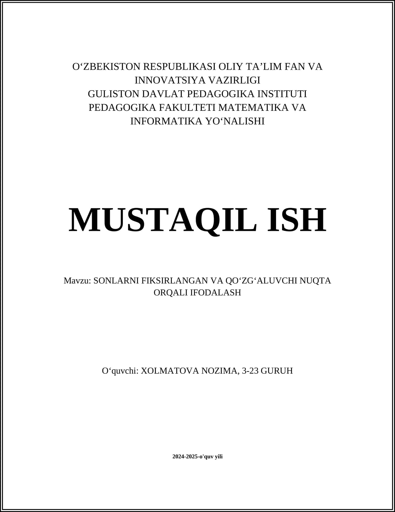 Fiksirlangan nuqta va qoʻzgʻaluvchi nuqta 1