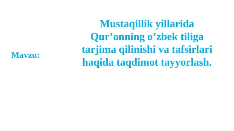 Mustaqillik yillarida Qur’onning o’zbek tiliga tarjima qilinishi va tafsirlari haqida 1