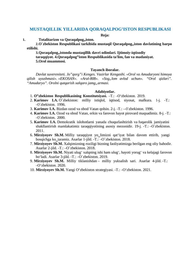 MUSTAQILLIK YILLARIDA QORAQALPOG’ISTON RESPUBLIKASI 1