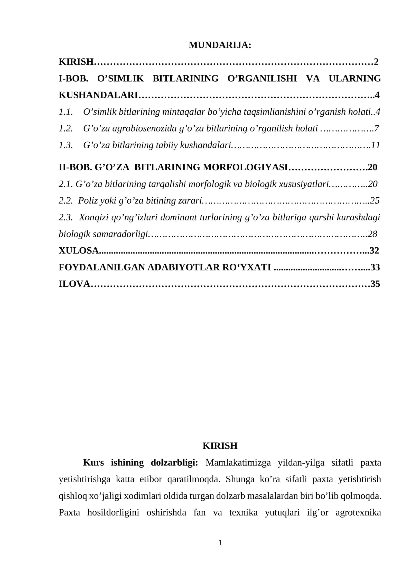 O’SIMLIK BITLARINING O’RGANILISHI VA ULARNING KUSHANDALARI 1
