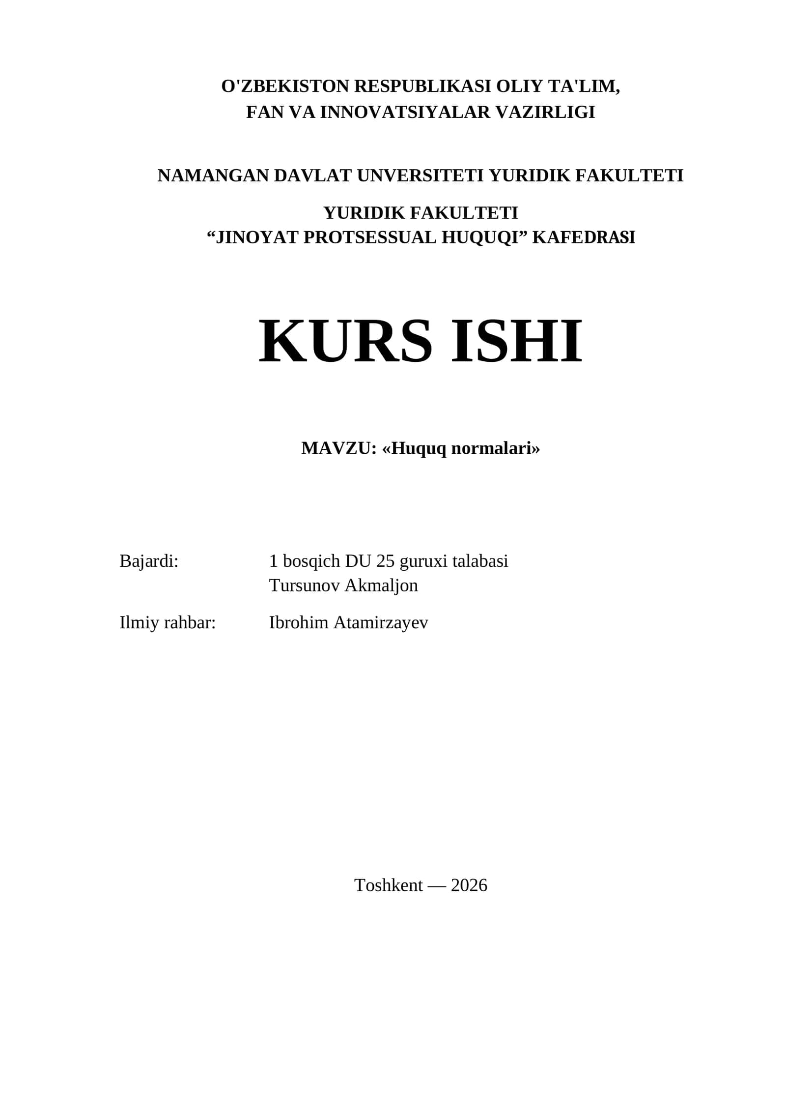 Kurs ishi «Huquq normalari» 1