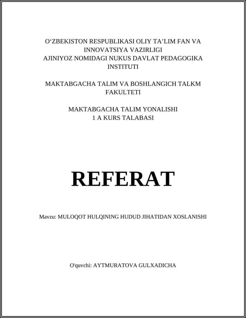MULOQOT HULQINING HUDUD JIHATIDAN XOSLANISHI 1