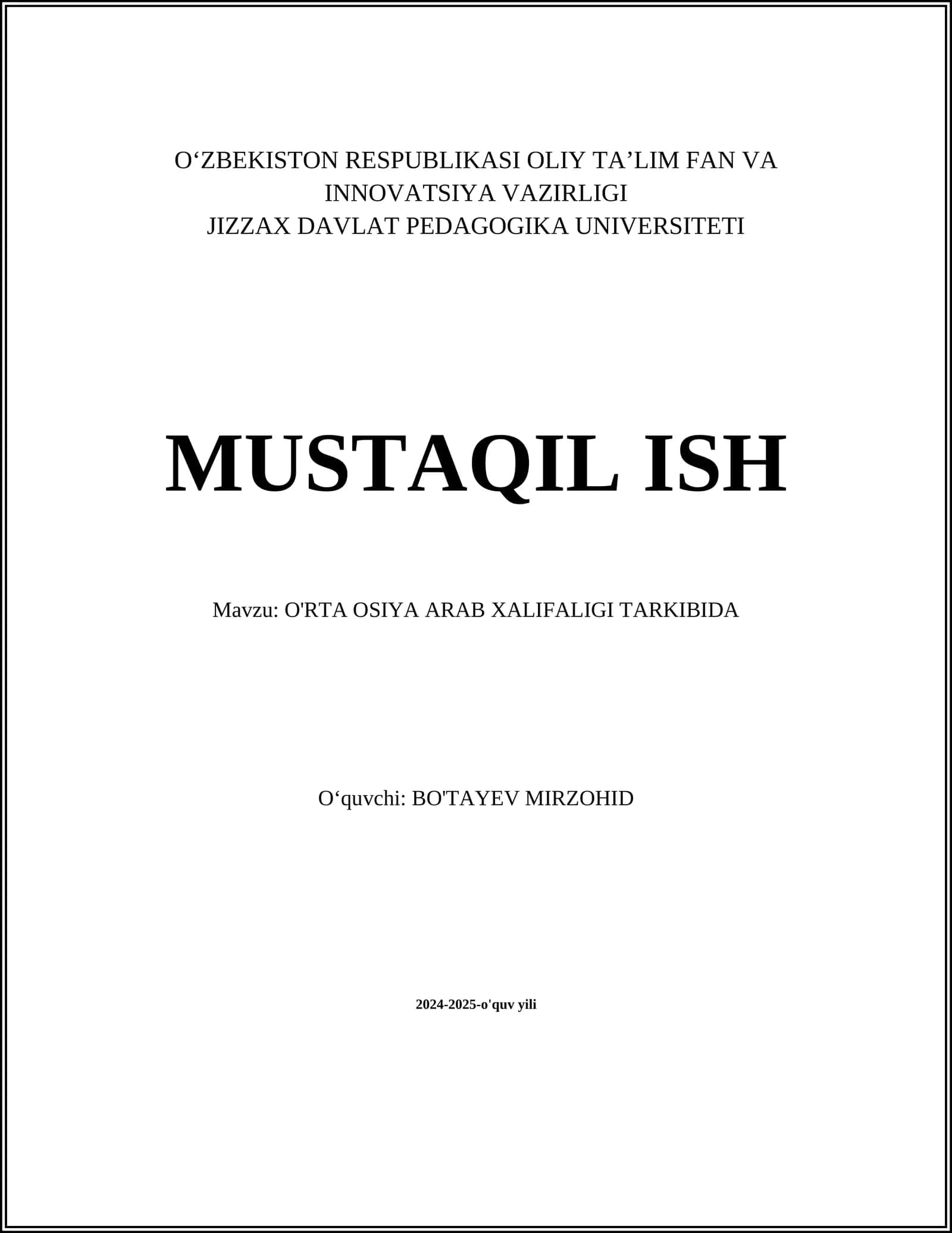 O'RTA OSIYA ARAB XALIFALIGI TARKIBIDA 1