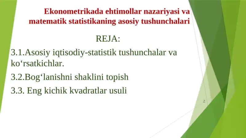 Ekonometrikada ehtimollar nazariyasi va matematik statistikaning asosiy tushunchalari 1