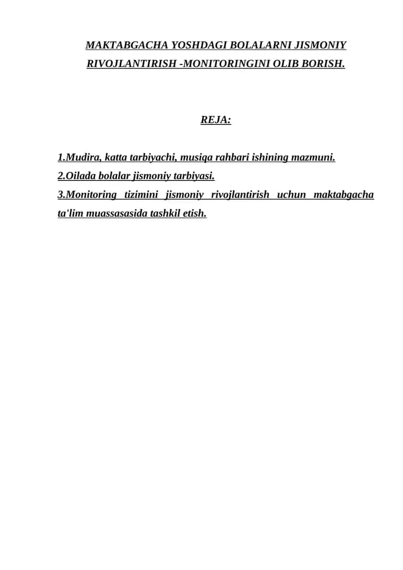 Maktabgacha Yoshdagi Bolalarni Jismoniy Rivojlantirish - Monitoringini Olib Borish 1