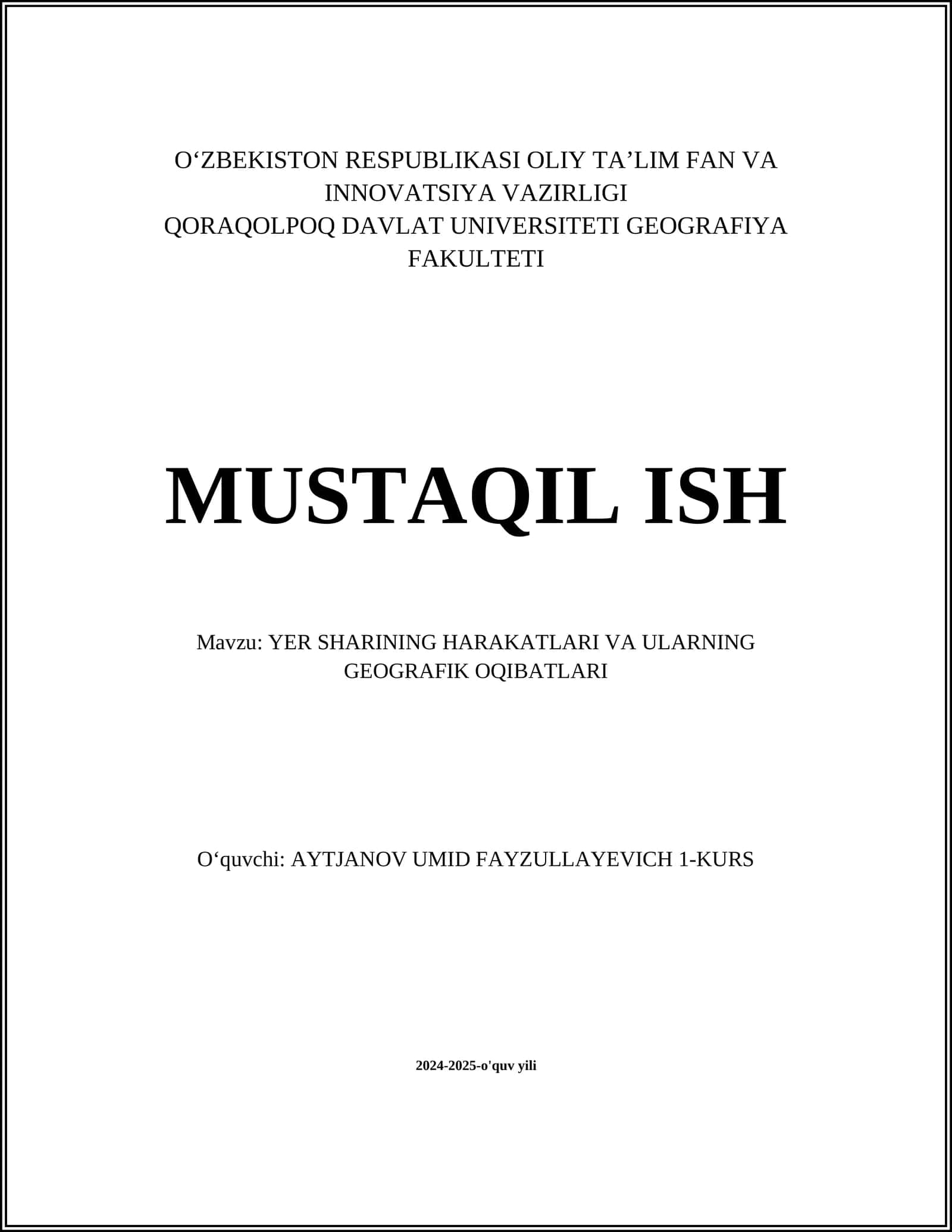 YER SHARINING HARAKATLARI VA ULARNING GEOGRAFIK OQIBATLARI 1