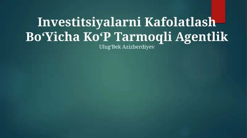 Investitsiyalarni Kafolatlash BoʻYicha KoʻP Tarmoqli Agentlik 1