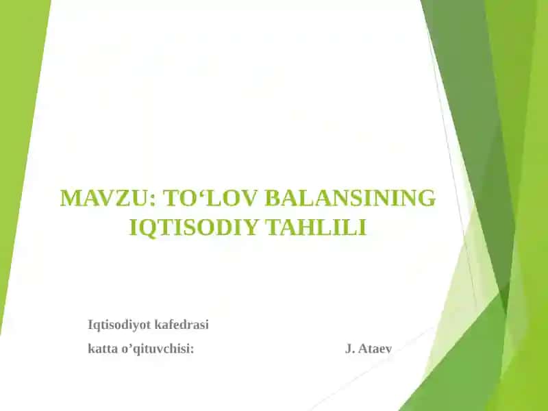 TO‘LOV BALANSINING IQTISODIY TAHLILI