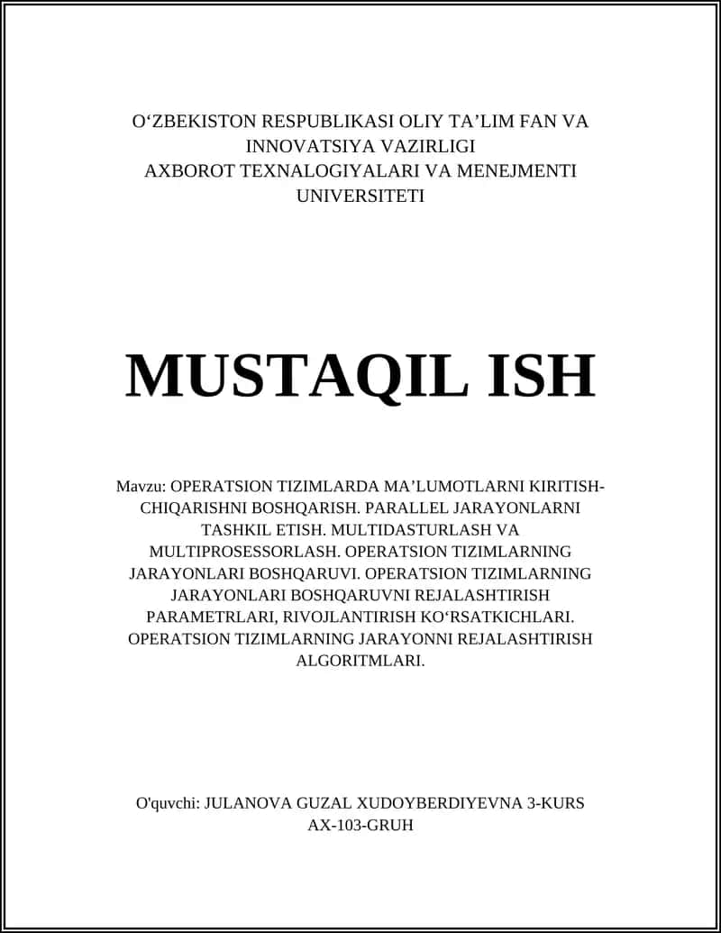 OPERATSION TIZIMLARDA MA’LUMOTLARNI KIRITISH-CHIQARISHNI BOSHQARISH 1