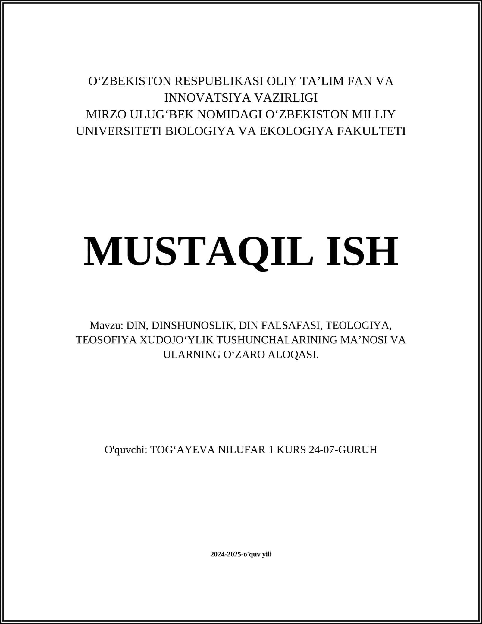 DIN, DINSHUNOSLIK, DIN FALSAFASI, TEOLOGIYA, TEOSOFIYA XUDOJO‘YLIK TUSHUNCHALARINING MA’NOSI VA ULARNING O‘ZARO ALOQASI 1
