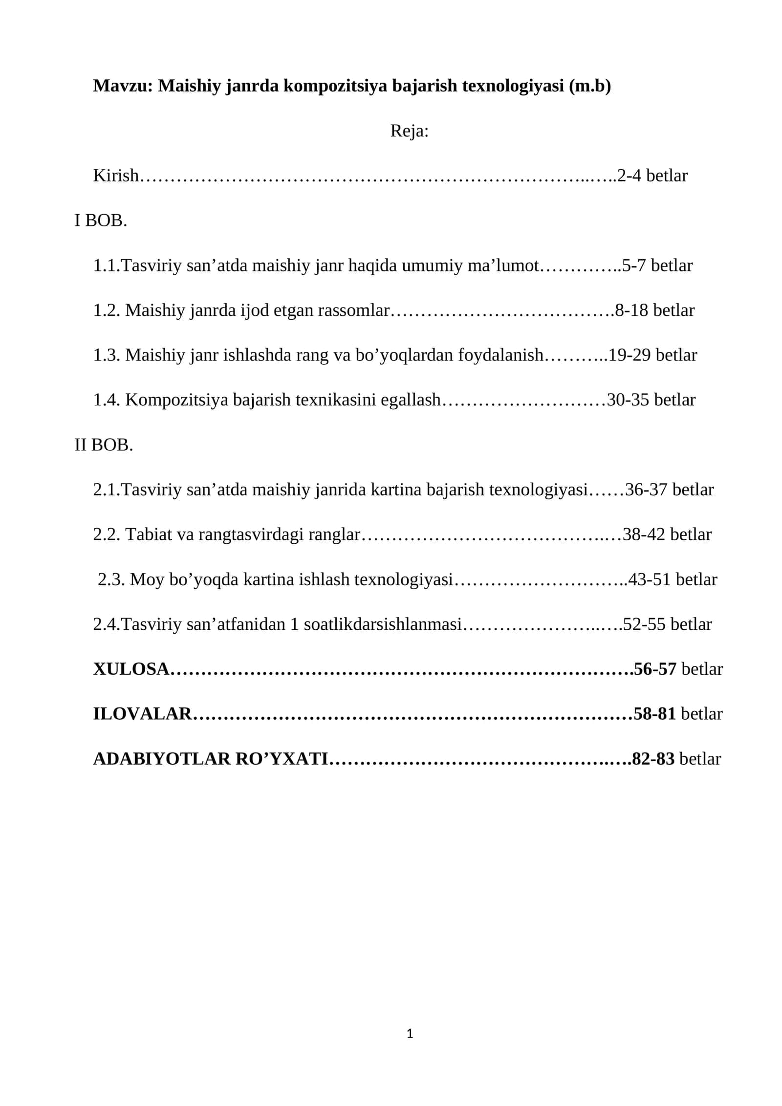 Maishiy janrda kompozitsiya bajarish texnologiyasi (m.b). Diplom ishi. Kurs ishi 1