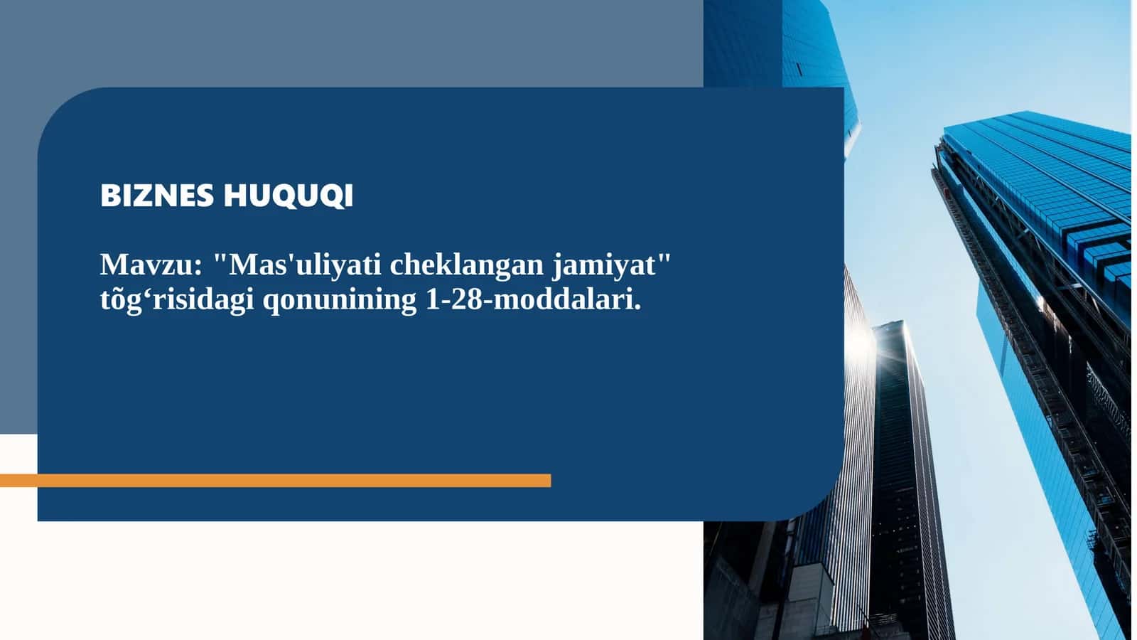 Mas'uliyati cheklangan jamiyat tõgʻrisidagi qonunining 1-28-moddalari. 1