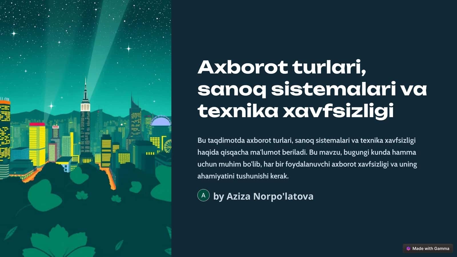 Axborot turlari, sanoq sistemalari va texnika xavfsizligi 1