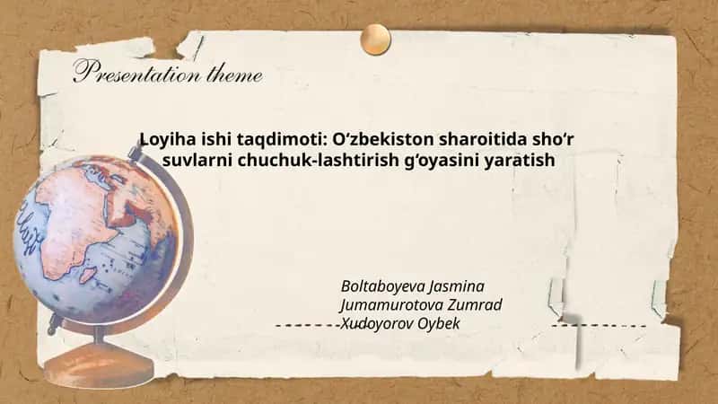 Sho‘r suvlarni chuchuk-lashtirish g‘oyasi 1
