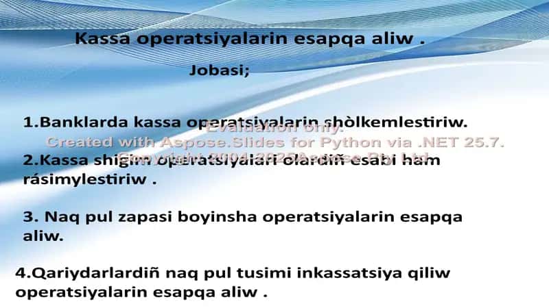 Kassa operatsiyalari esapqa aliw 1