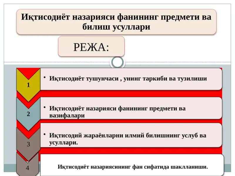 Иқтисодиёт назарияси фанининг предмети ва билиш усуллари 1