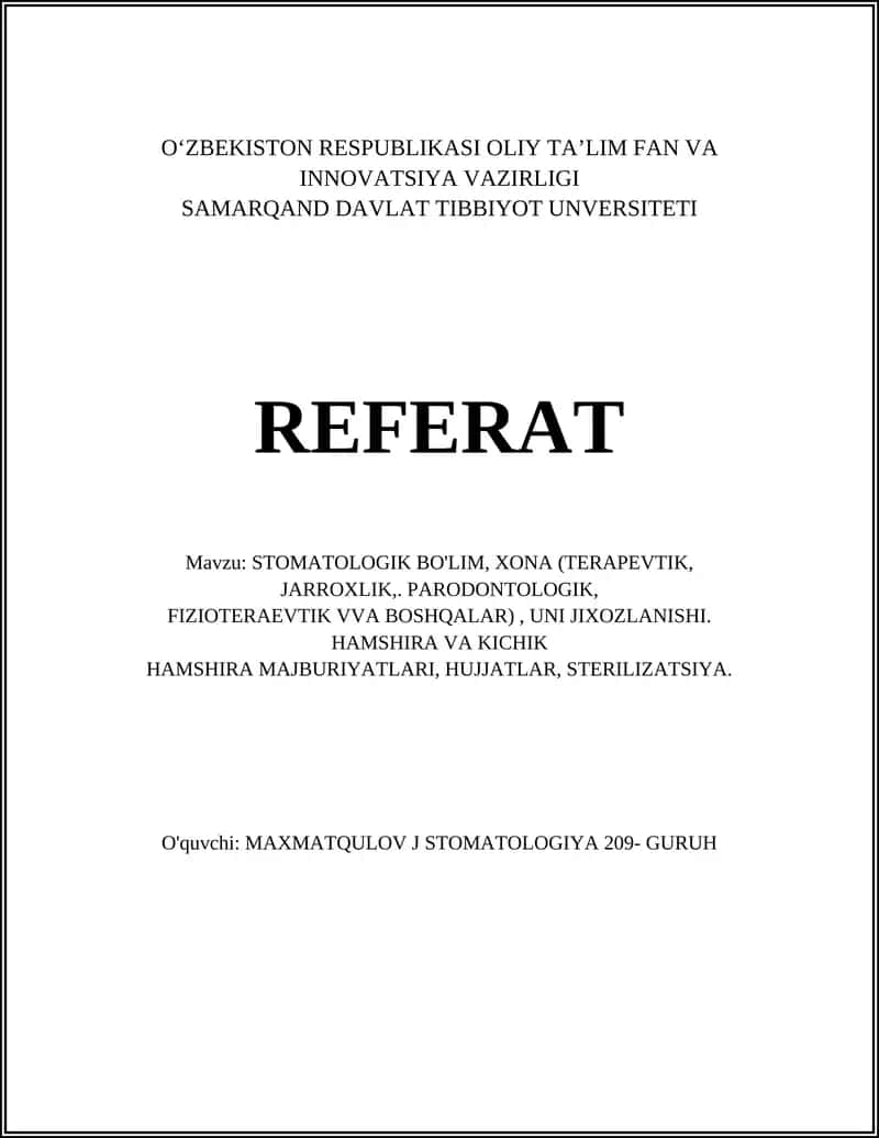 STOMATOLOGIK BO'LIM 1
