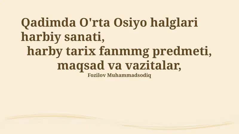 Qadimda O'rta Osiyo halglari harbiy sanati 1