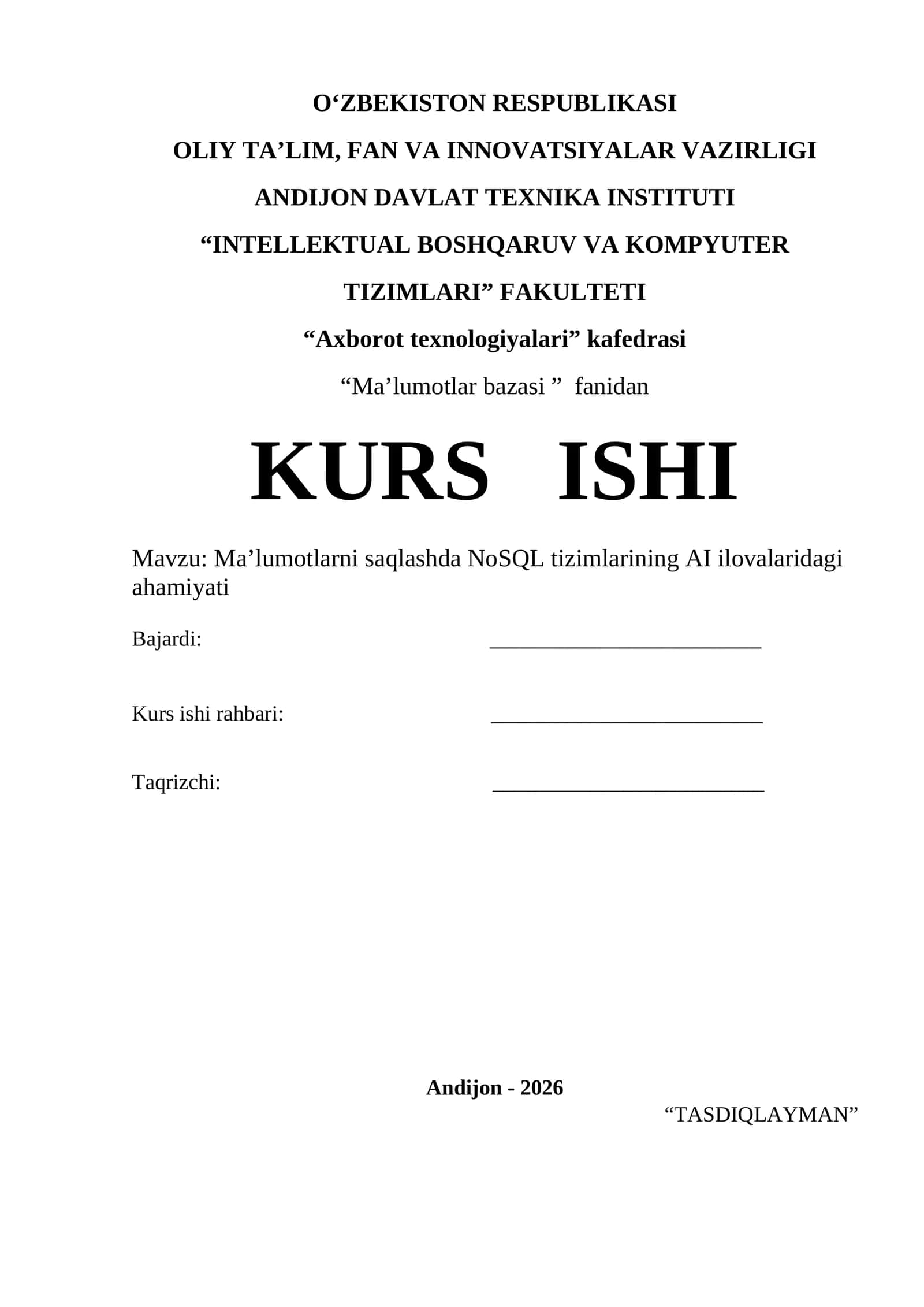 Ma’lumotlarni saqlashda NoSQL tizimlarining AI ilovalaridagi ahamiyati 1