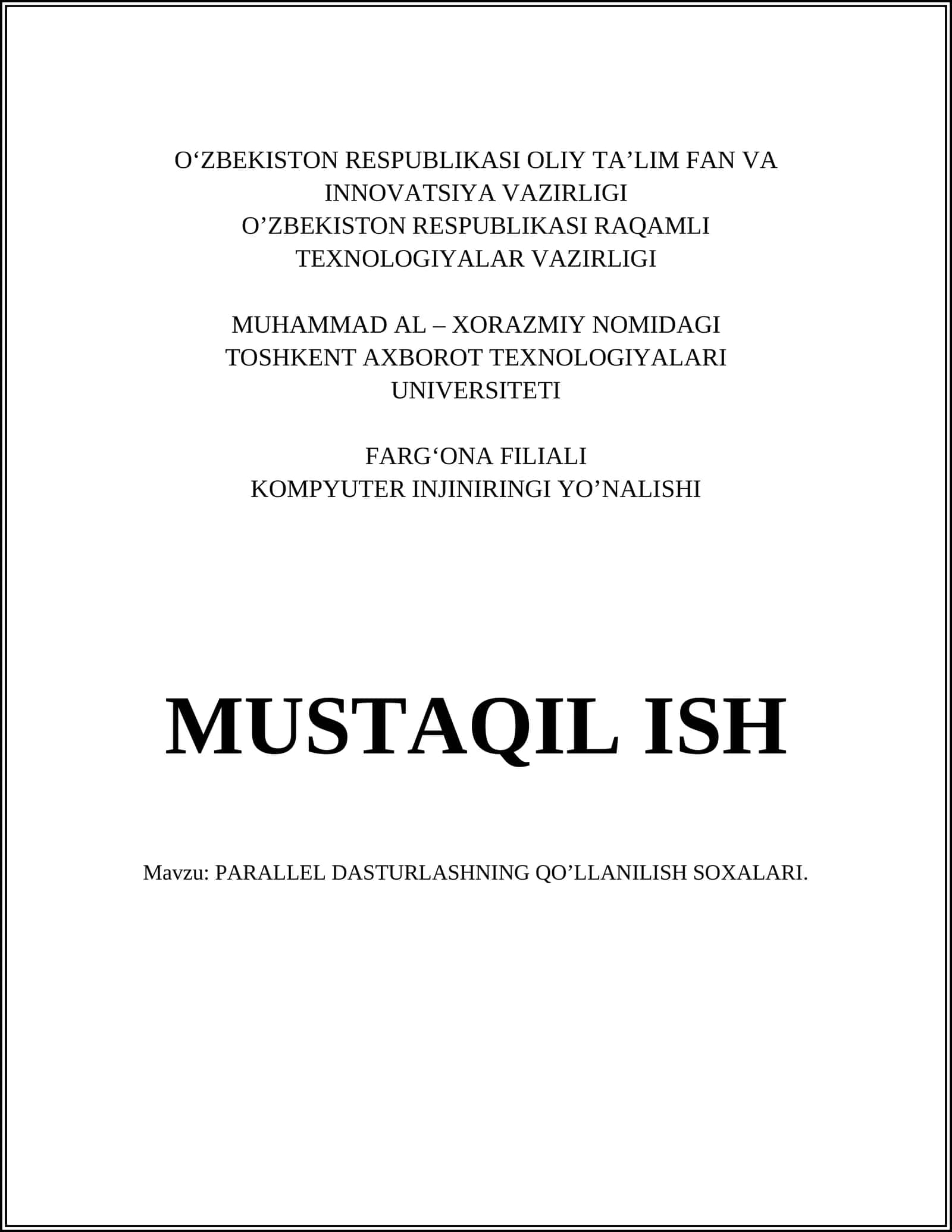 PARALLEL DASTURLASHNING QO’LLANILISH SOXALARI 1