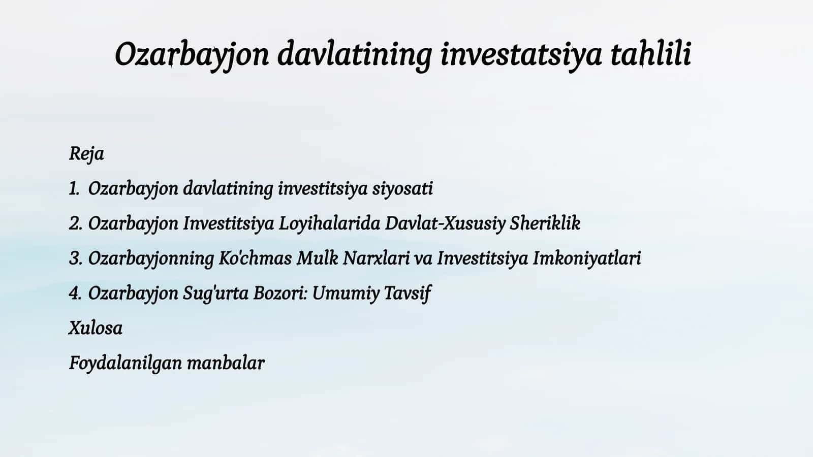 Ozarbayjon davlatining investatsiya tahlili 1