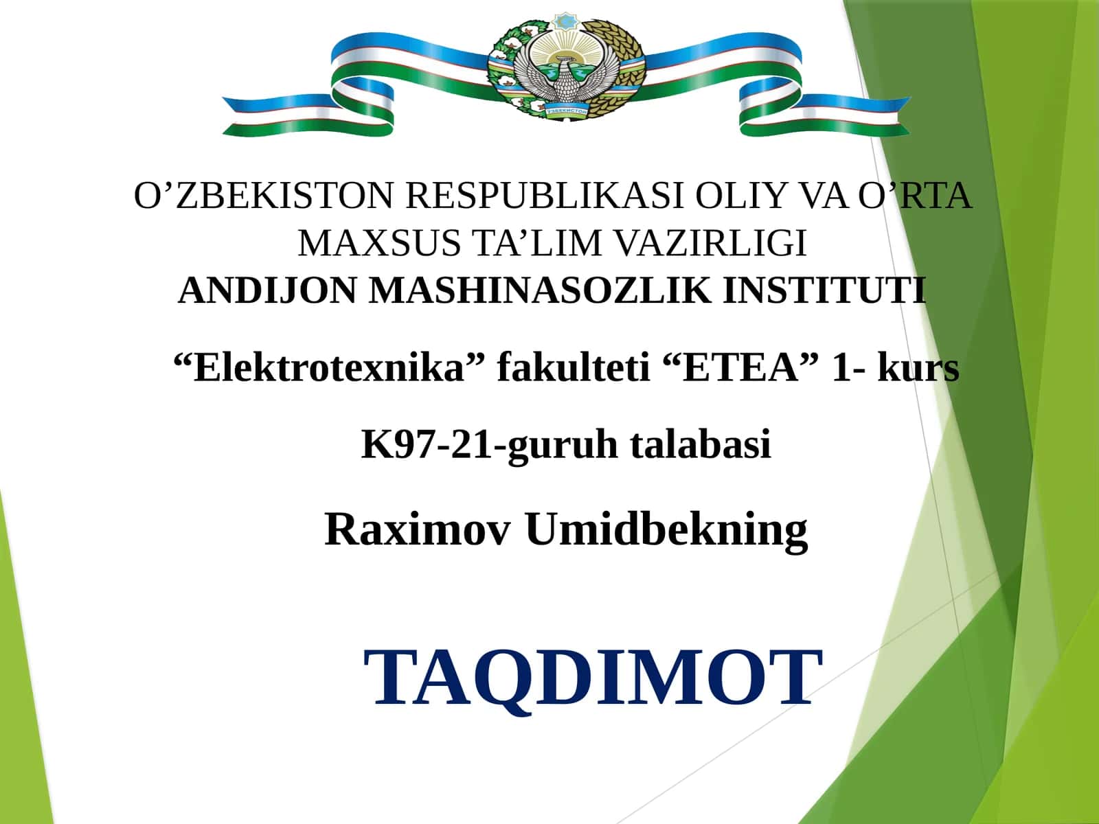 O’zgarmastok zanjirlari 1