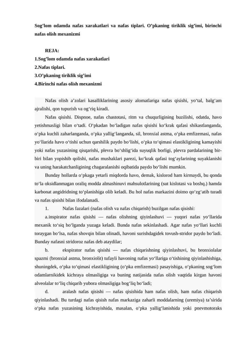 Nafas xarakatlari va nafas tiplari 1