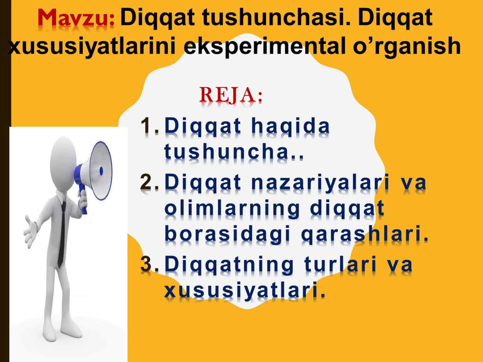 Ixtiyorsiz diqqat- rejasiz, maqsadsiz, iroda kuchisiz ongning biror obektga to’planishi 1