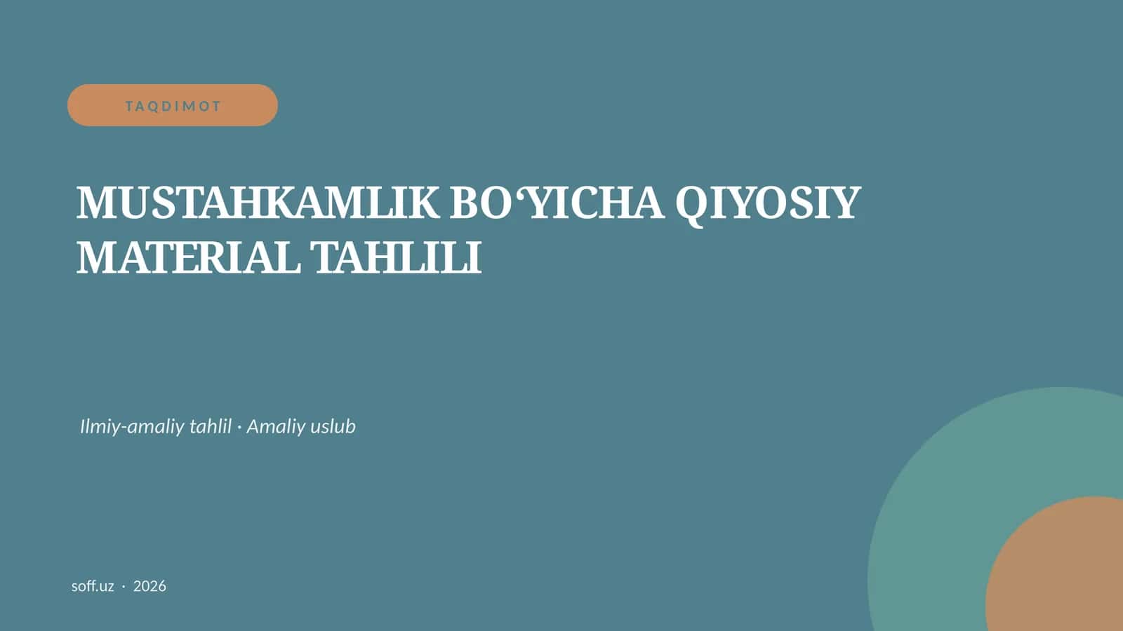 MUSTAHKAMLIK BO‘YICHA QIYOSIY MATERIAL TAHLILI 1