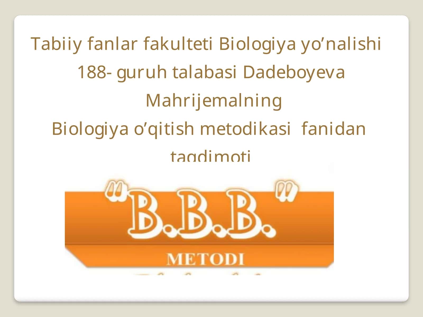 Biologiya o'qitish metodikasi 1